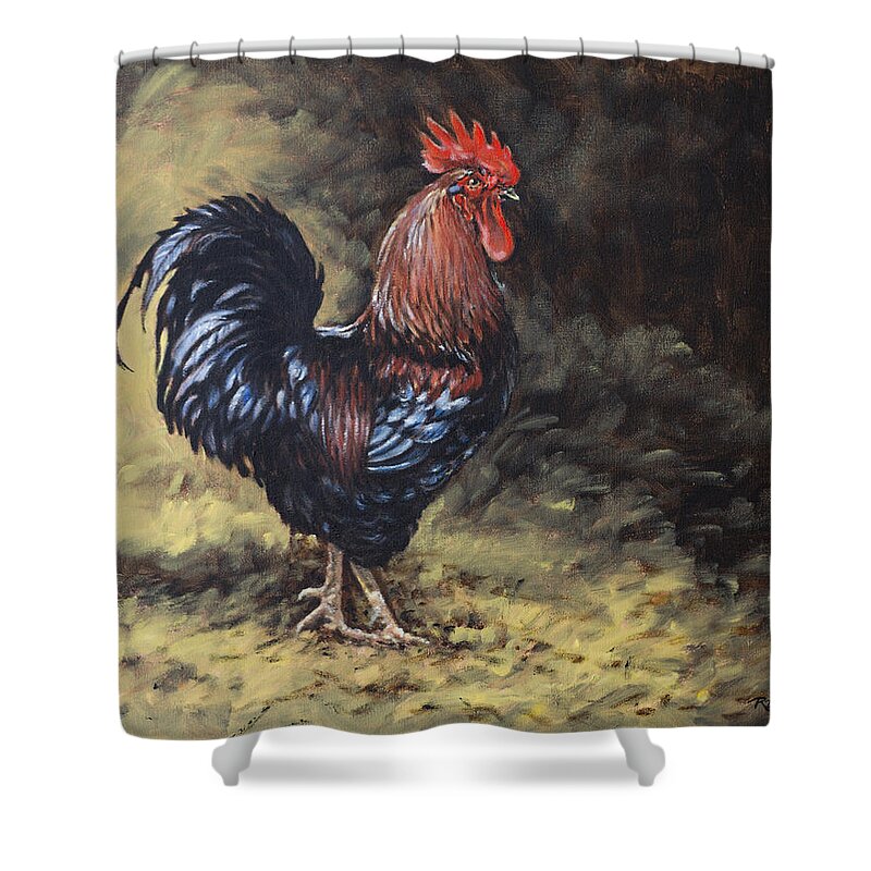 Rooster Shower Curtain featuring the painting Brewster by Richard De Wolfe