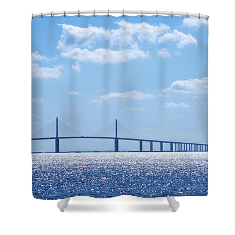 Photography Shower Curtain featuring the photograph Bridge Across A Bay, Sunshine Skyway by Panoramic Images