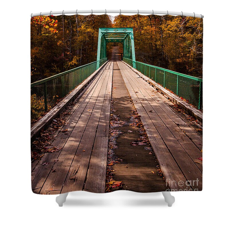 Bridge Photographs Shower Curtain featuring the photograph Bridge To An Adventure In Autumn by Jerry Cowart