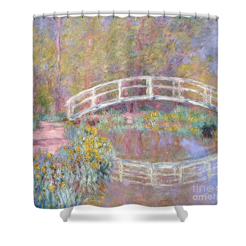 Monet Shower Curtain featuring the painting Bridge in Monet's Garden by Claude Monet