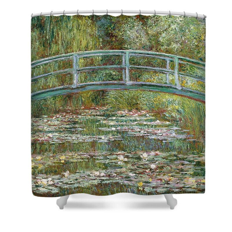 1899 Shower Curtain featuring the painting Bridge over a Pond of Water Lilies by Claude Monet