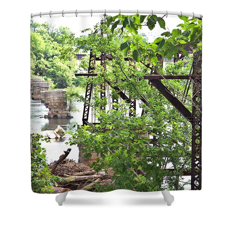 8696 Shower Curtain featuring the photograph Bridge Remnants by Gordon Elwell