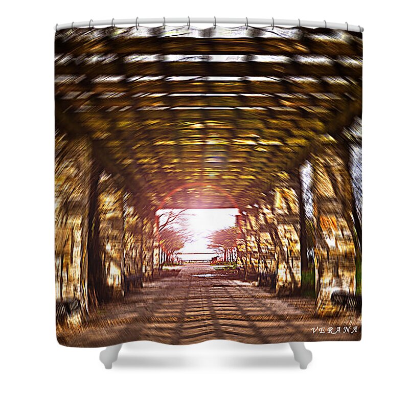 Bridge Shower Curtain featuring the photograph Bridge to the Light from the series The Imprint of Man in Nature by Verana Stark