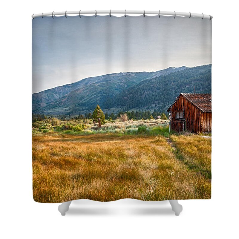 Mountains Shower Curtain featuring the photograph Bridgeport Shack by Cat Connor