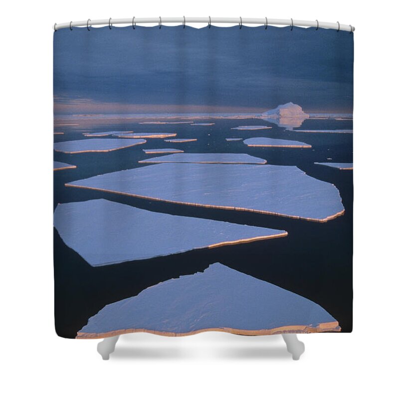 Feb0514 Shower Curtain featuring the photograph Broken Fast Ice Under Midnight Sun East by Tui De Roy
