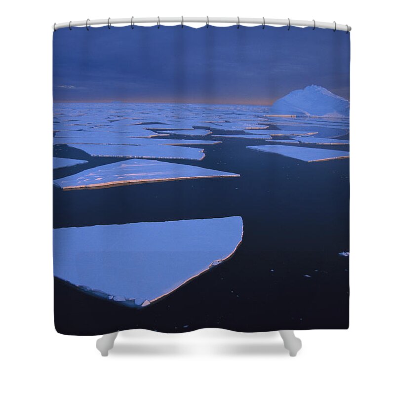 Feb0514 Shower Curtain featuring the photograph Broken Fast Ice Under Midnight Sun by Tui De Roy