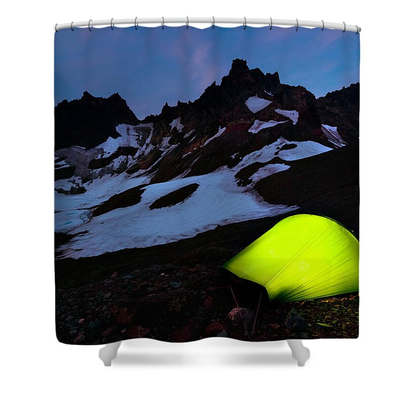 Broken To Mt. Shower Curtain featuring the photograph Broken Top Camp by Andrew Kumler