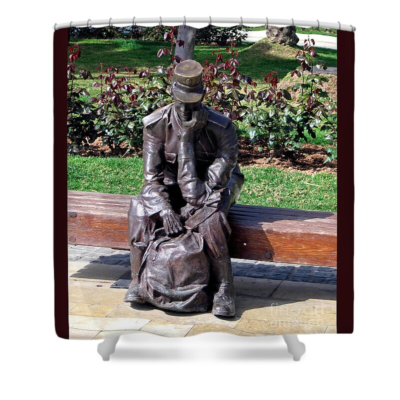 Mailman Shower Curtain featuring the photograph Bronze Mailman Resting by Jay Milo