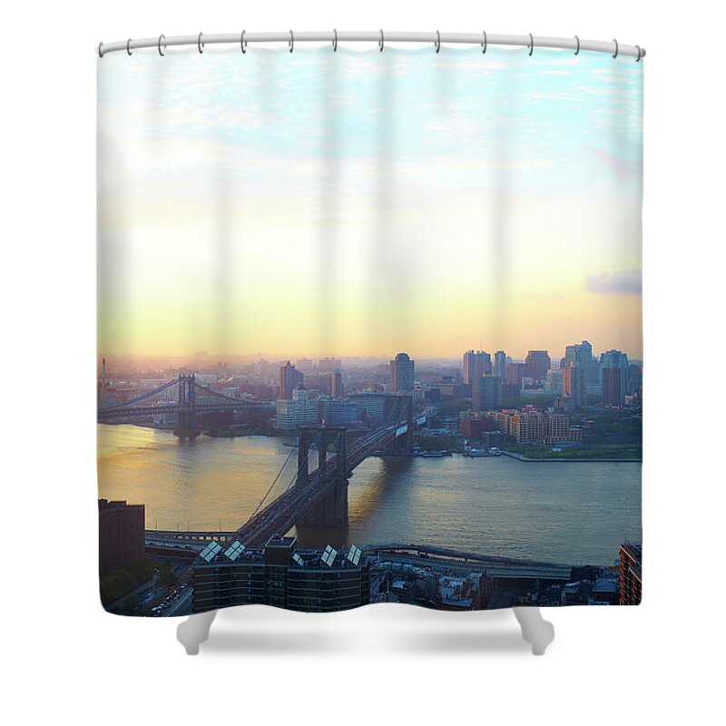 Downtown District Shower Curtain featuring the photograph Brooklyn Bridge, Manhattan Bridge by Johner Images