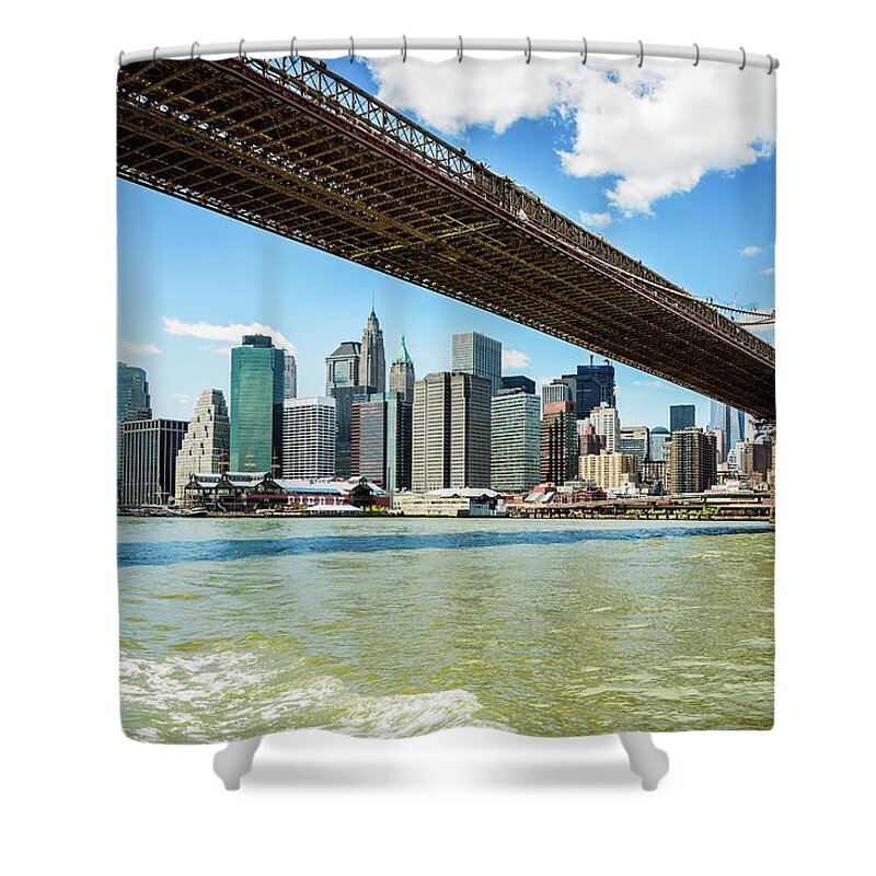 Lower Manhattan Shower Curtain featuring the photograph Brooklyn Bridge, Manhattan, New York by Mbbirdy