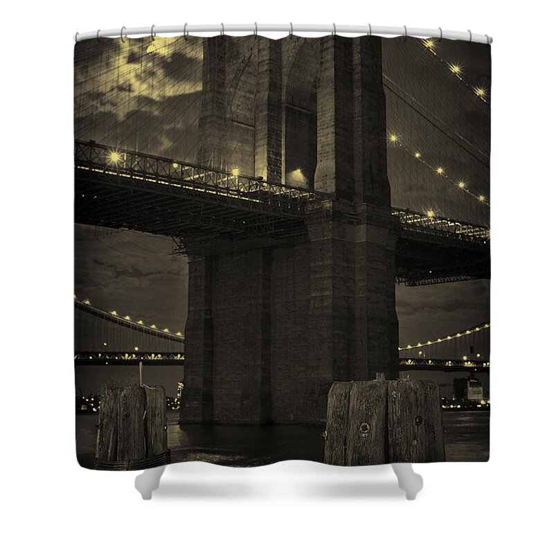 Brooklyn Bridge Shower Curtain featuring the photograph Brooklyn Bridge Midnight by Joseph Hedaya