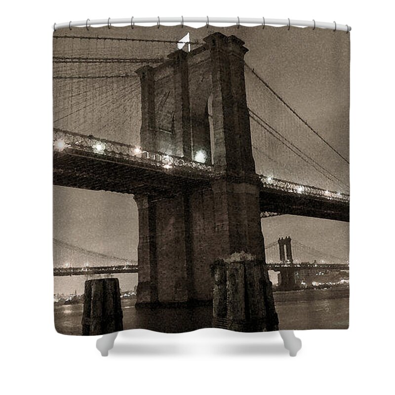 Brooklyn Bridge Shower Curtain featuring the photograph Brooklyn Bridge Sepia Photofresco by Joseph Hedaya