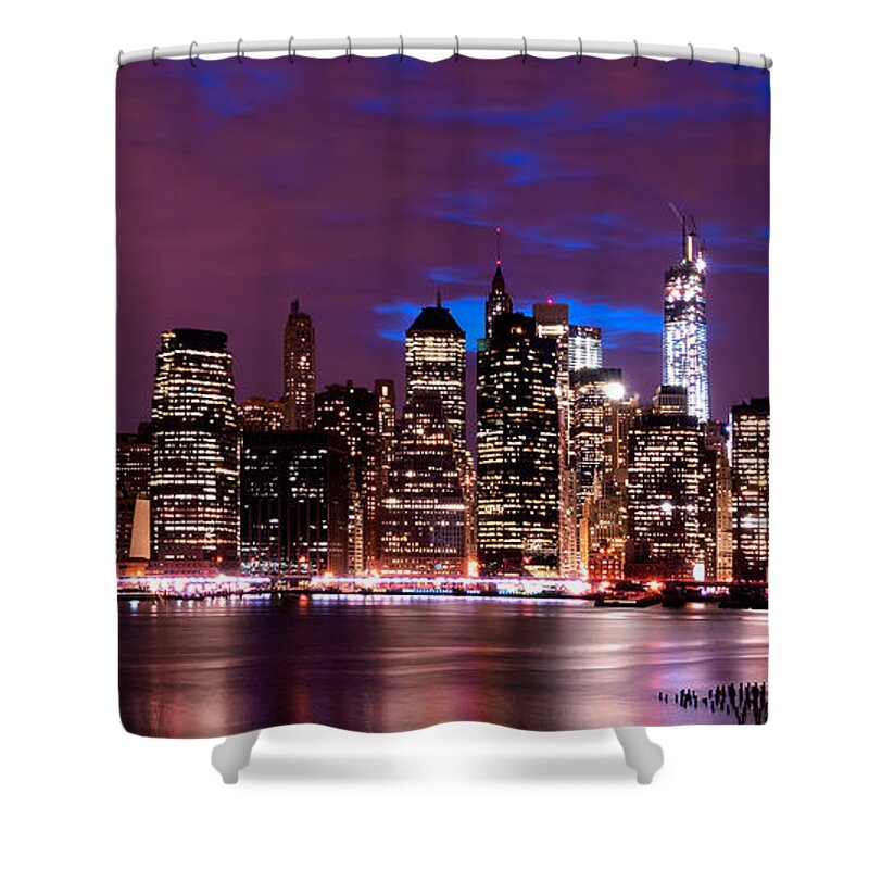 Amazing Brooklyn Bridge Photos Shower Curtain featuring the photograph Brooklyn Height Promenade View of the NYC Skyline by Mitchell R Grosky