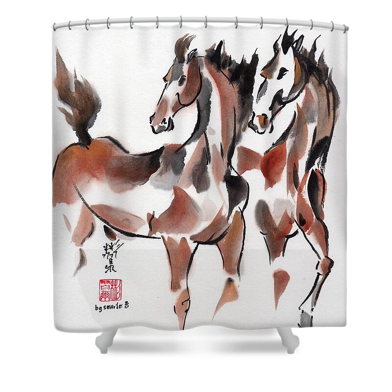 Chinese Brush Painting Shower Curtain featuring the painting Brothers by Bill Searle