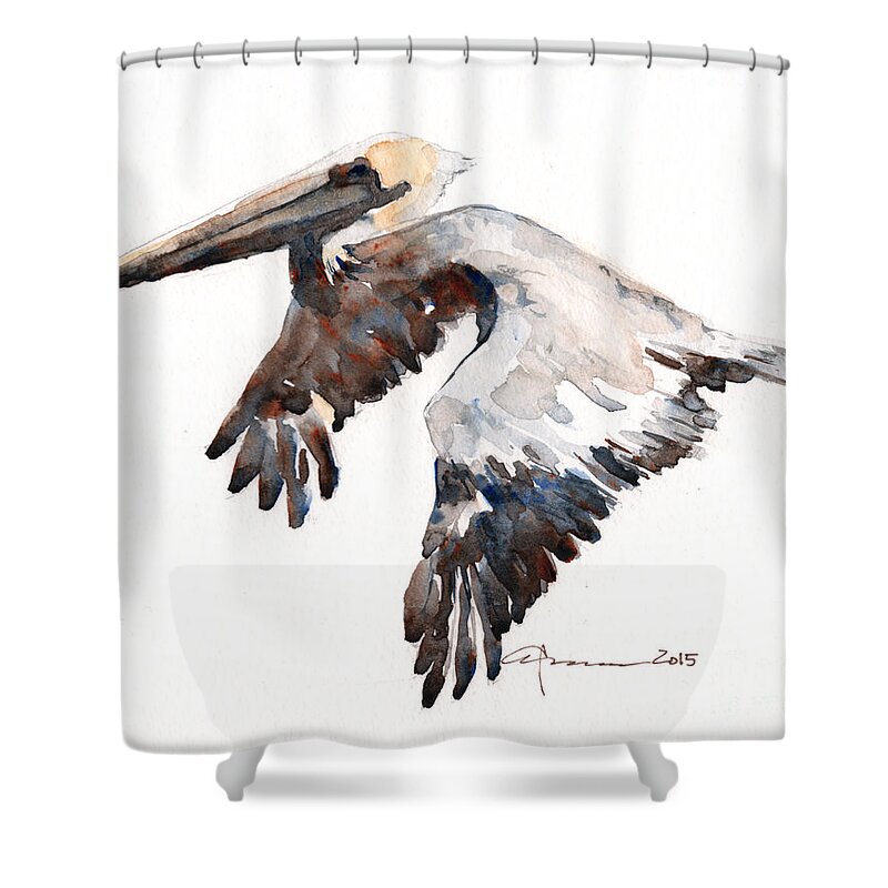 Pelican Shower Curtain featuring the painting Brown Pelican by Claudia Hafner