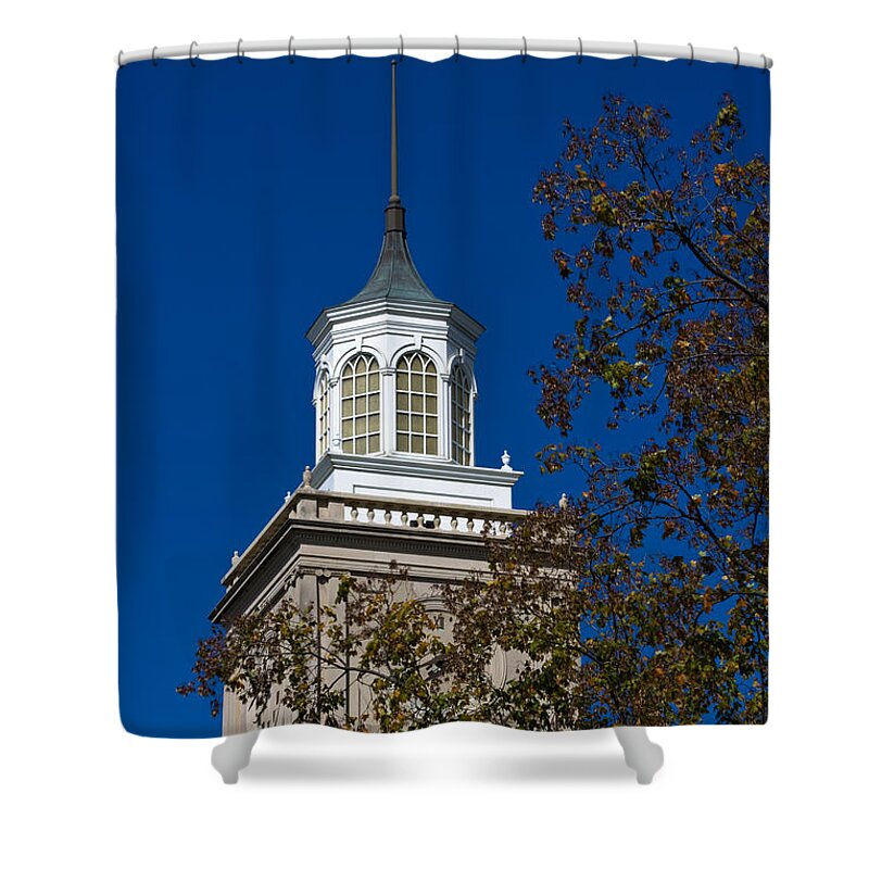 Apsu Shower Curtain featuring the photograph Browning Administration Building Tower by Ed Gleichman