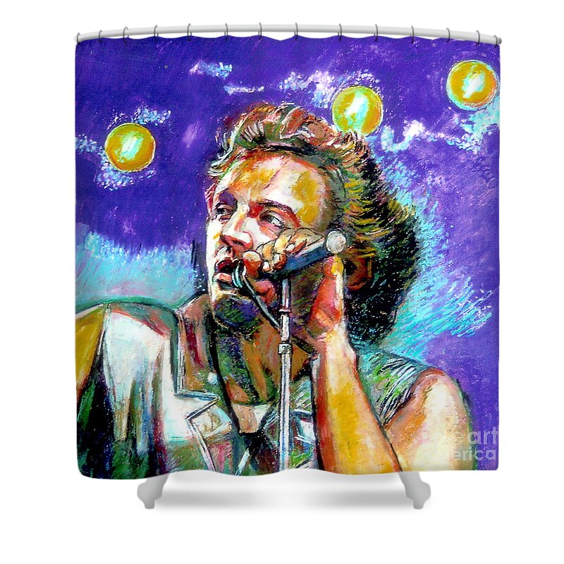 Bruce Sprinsteen Shower Curtain featuring the painting Bruce Springsteen by Stan Esson