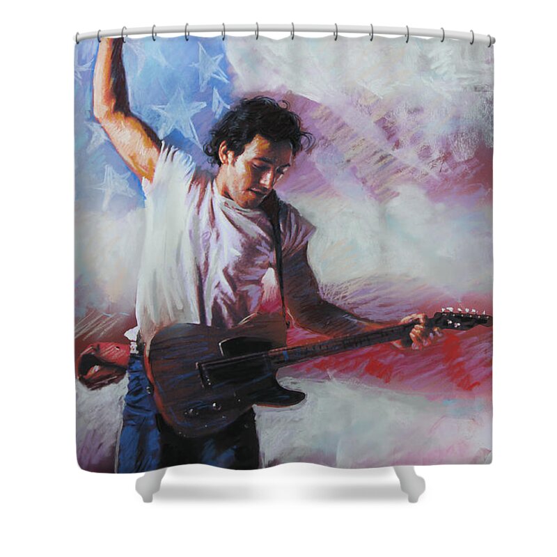 Singer Shower Curtain featuring the mixed media Bruce Springsteen The Boss by Viola El