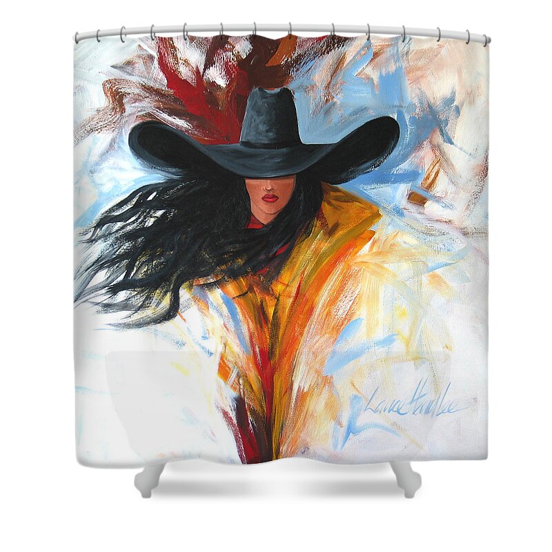 Cowgirl Shower Curtain featuring the painting Brushstroke Cowgirl by Lance Headlee