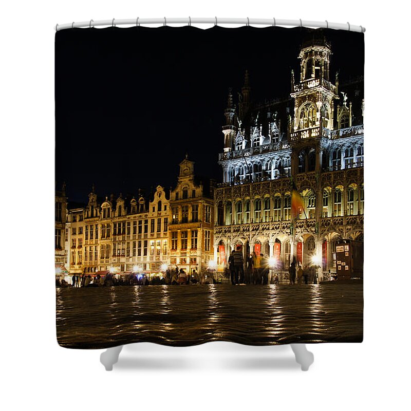 Brussels Shower Curtain featuring the photograph Brussels - the Magnificent Grand Place at Night by Georgia Mizuleva