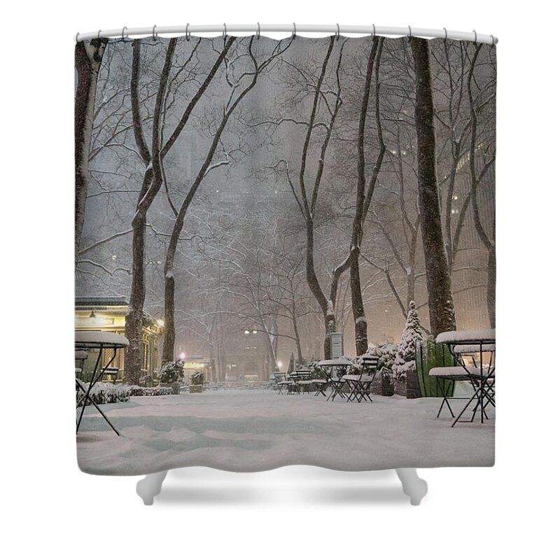 Nyc Shower Curtain featuring the photograph Bryant Park - Winter Snow Wonderland - by Vivienne Gucwa