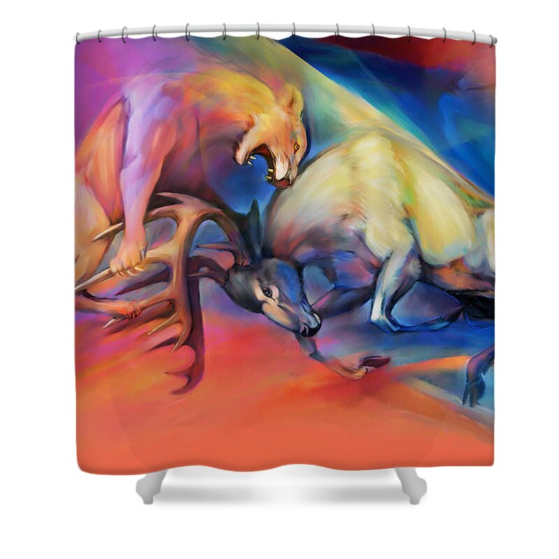 Wall Art Shower Curtain featuring the painting Buck Off by Robert Corsetti