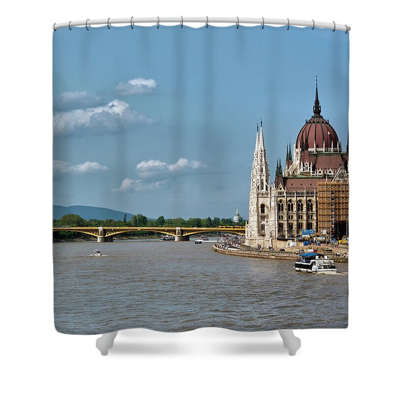 Built Structure Shower Curtain featuring the photograph Budapest Parliament And Danube by Stefan Cioata