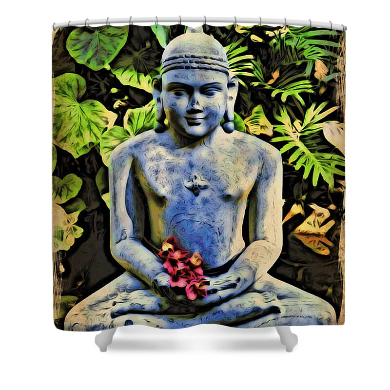 Buddha Shower Curtain featuring the painting Buddha in Garden by Joan Reese