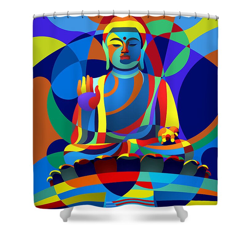 Classic Sculpture Shower Curtain featuring the digital art Buddha by Randall J Henrie