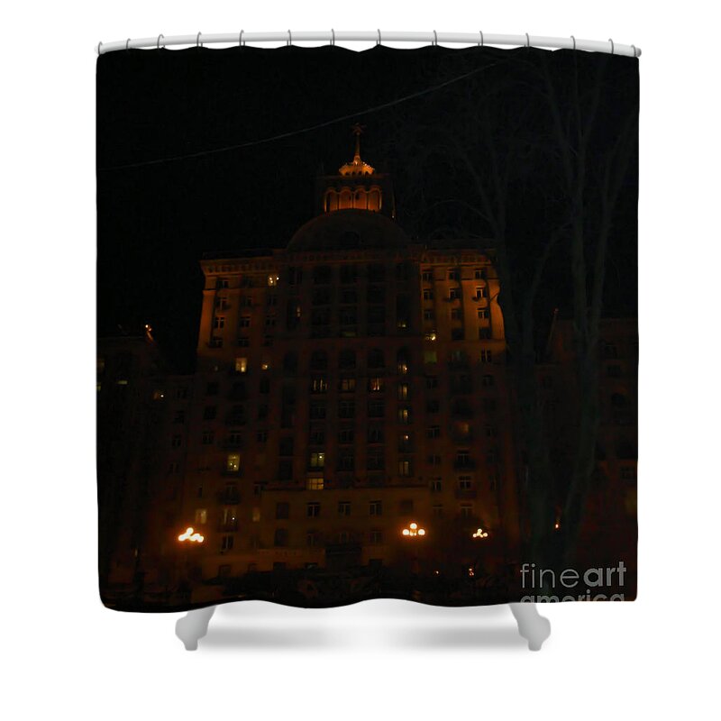 Building In The Downtown. Evening Kiev Shower Curtain featuring the photograph Building in the downtown. Evening Kiev by Oksana Semenchenko