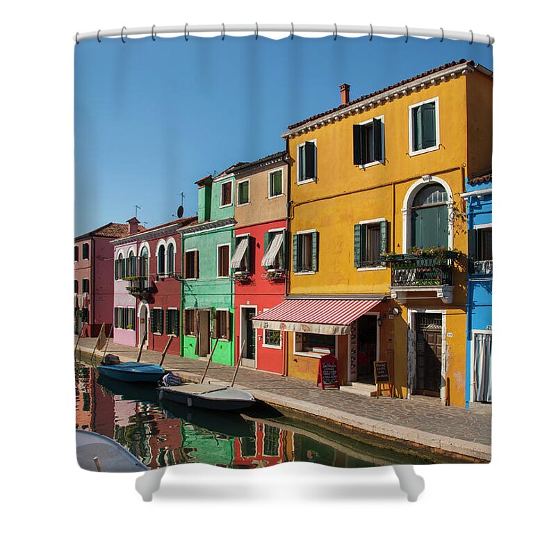 Tranquility Shower Curtain featuring the photograph Buildings On Urban Canal by Henglein And Steets