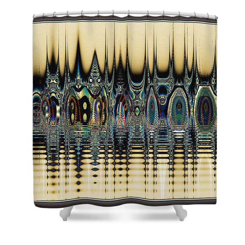Bungalow Shower Curtain featuring the digital art Bungalows on the Beach by Kiki Art