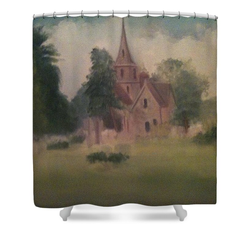 Church Shower Curtain featuring the painting Burlington NJ Church by Sheila Mashaw