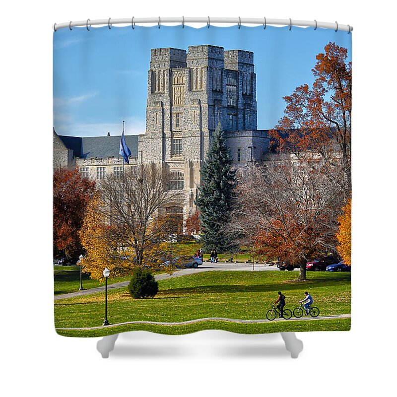 Burruss Hall Shower Curtain featuring the photograph Burruss Hall by Mitch Cat