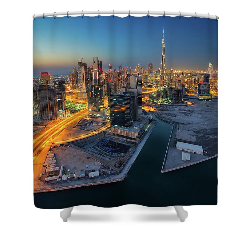 Outdoors Shower Curtain featuring the photograph Business Bay by Enyo Manzano Photography