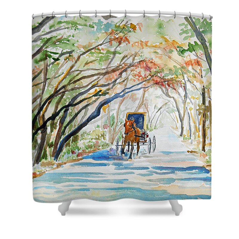 Horse Shower Curtain featuring the painting Florida - Business Trip by Christine Lathrop
