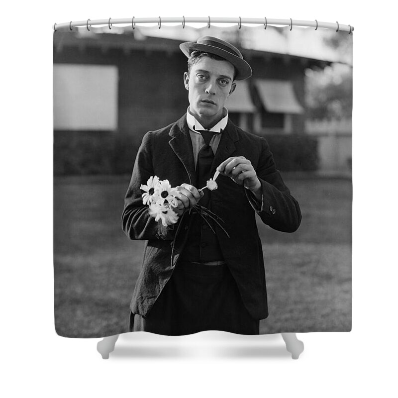 Movie Poster Shower Curtain featuring the photograph Buster Keaton Portrait by Georgia Fowler