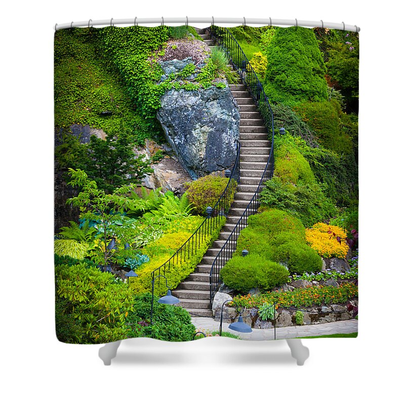 America Shower Curtain featuring the photograph Butchart Gardens Stairs by Inge Johnsson