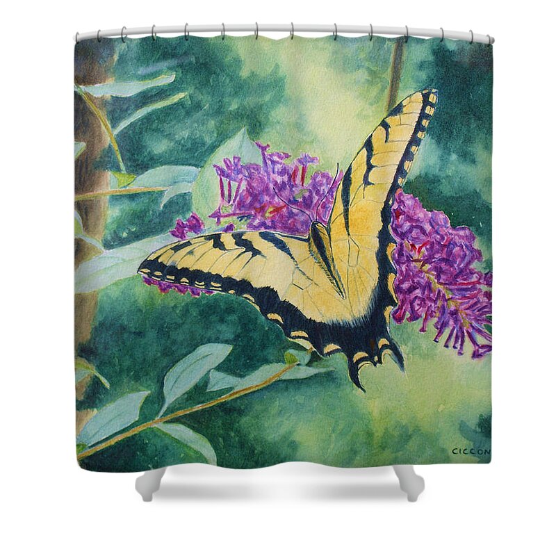 Butterfly Shower Curtain featuring the painting Butterfly Bush by Jill Ciccone Pike