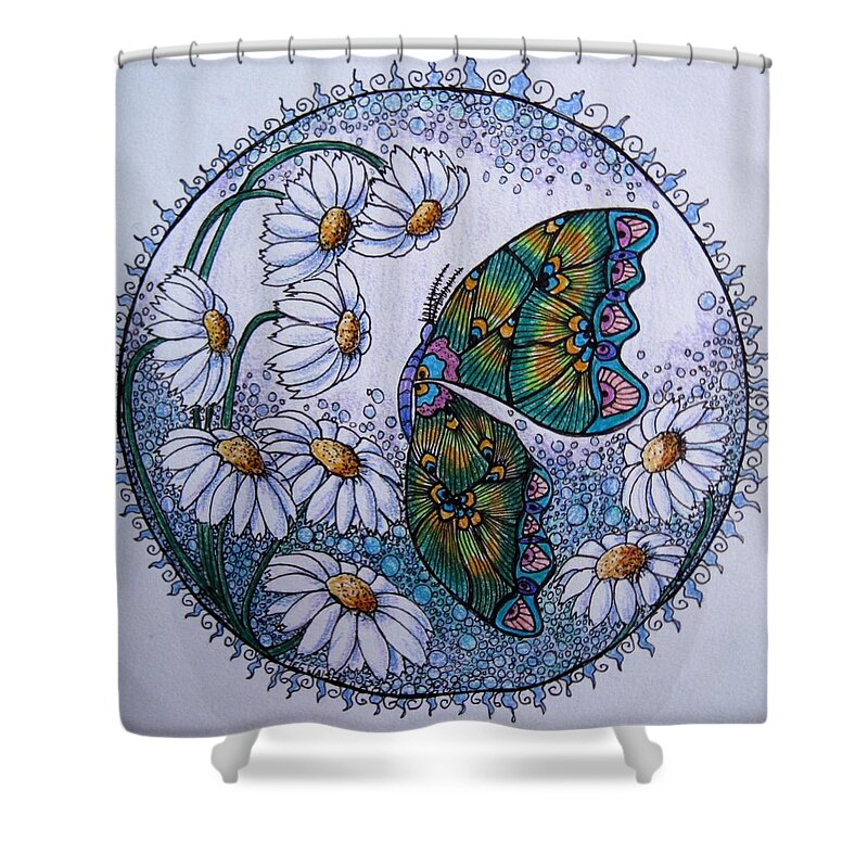 Butterflies Shower Curtain featuring the drawing Butterfly Circle by Megan Walsh