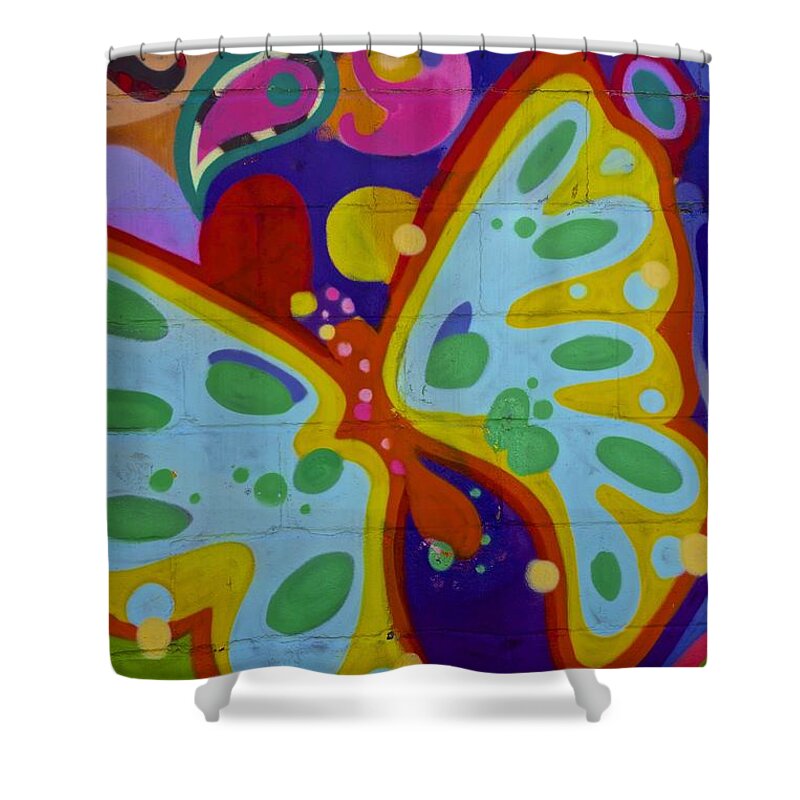 Butterfly Shower Curtain featuring the painting Butterfly Graffiti   NYC by Joan Reese