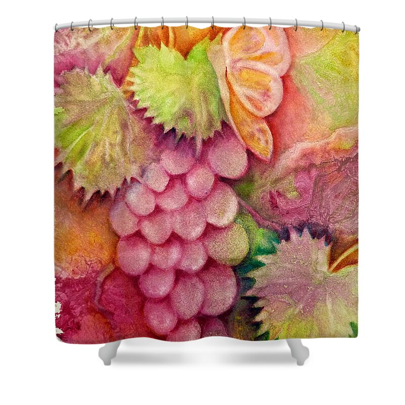 Butterfly Shower Curtain featuring the painting Butterfly with Grapes by Carla Parris