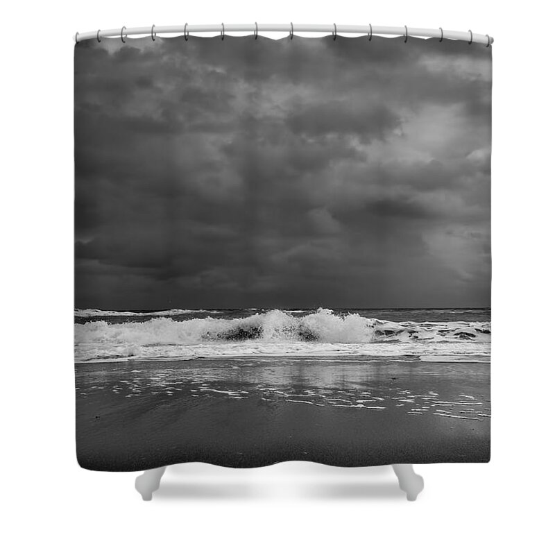 Coast Shower Curtain featuring the photograph BW Stormy Seascape by Rudy Umans