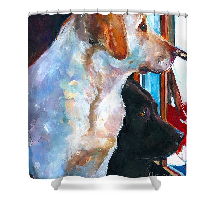 Labrador Retriever Shower Curtain featuring the painting By My Side by Molly Poole