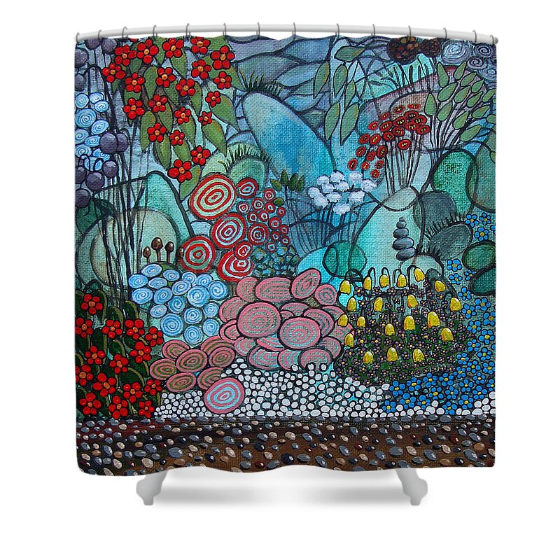 Landscape Shower Curtain featuring the painting By The Bay by Mindy Huntress