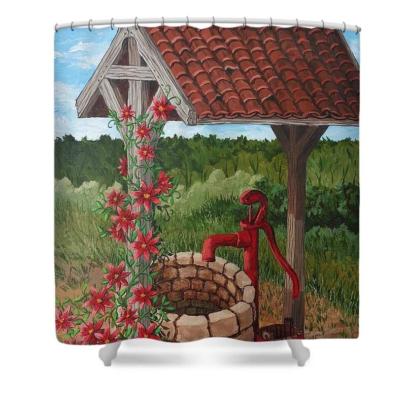 Print Shower Curtain featuring the painting By the Water Pump by Katherine Young-Beck