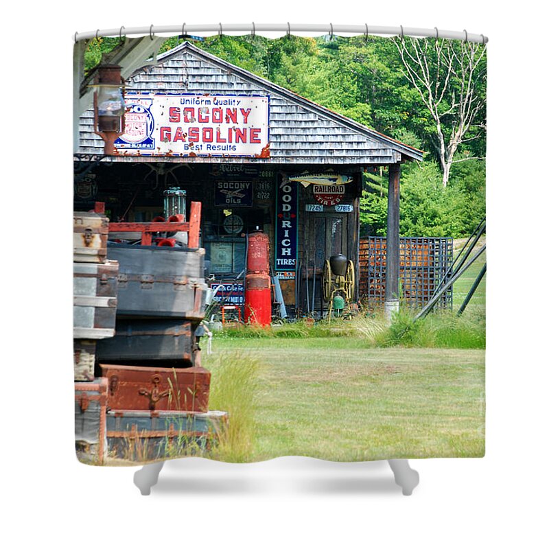 Socony Gasoline Johnson Hall Museum Wells Maine Shower Curtain featuring the photograph Bygone by Richard Gibb