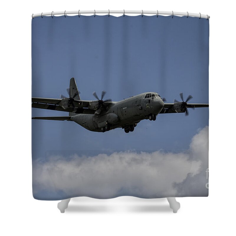C-130 Shower Curtain featuring the photograph C130 by Airpower Art