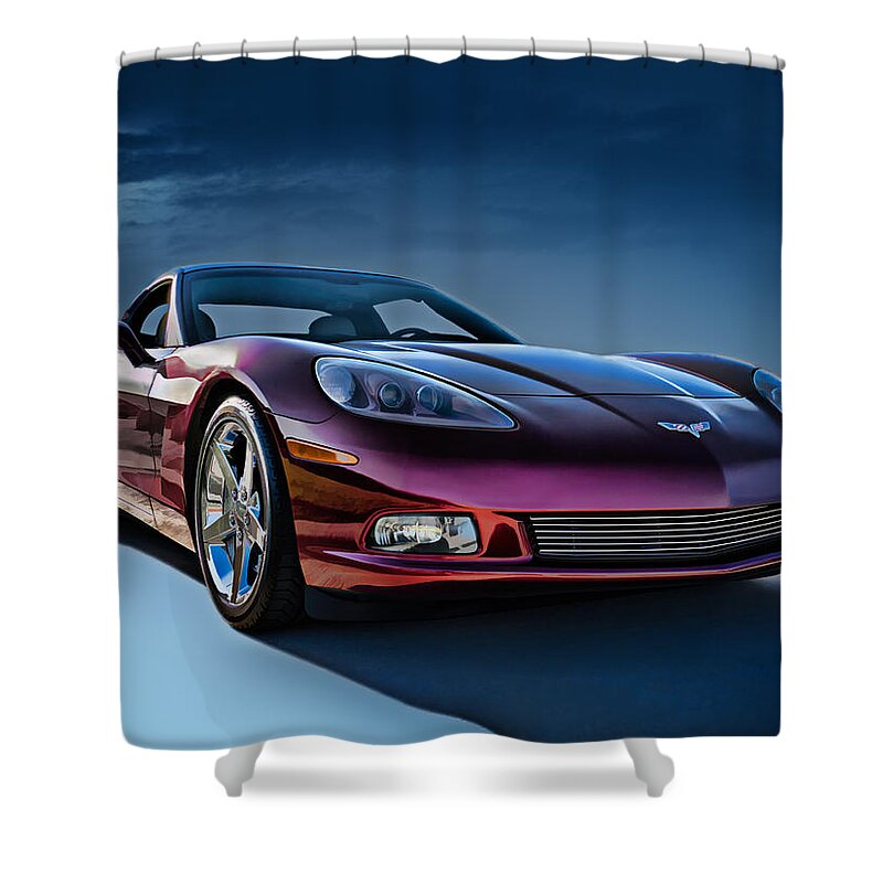 Chevrolet Shower Curtain featuring the digital art C6 Corvette by Douglas Pittman