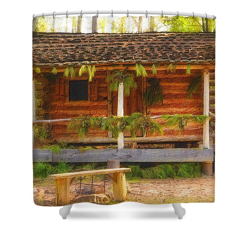 Cabin Shower Curtain featuring the photograph Cabin Christmas by Nadalyn Larsen